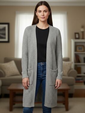 George Gray Waffle-Knit Open Cardigan